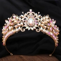 Dettaglio di tiara da sposa in lega dorata con strass AB scintillanti per matrimonio - Gold + Full AB Rhinestone