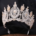 Corona barocca da concorso con cristalli champagne e motivi a foglia d'argento - Argento Spesso Strass Bianco Pietra Champagne (Con Pettine)