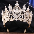 Macro detail of Baroque bridal crown with gold metal base and sparkling clear rhinestones - KC Gold White Rhinestone (With Comb)