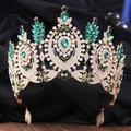 Detail of baroque gold crown with emerald green stones and white rhinestones - KC Gold White Rhinestone Olive Green Stone (With Comb)