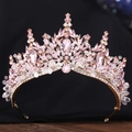 Detailansicht der Brautkrone mit rosa Kristallen und Goldlegierung für Hochzeiten - Handgemacht / Gold mit rosa Zirkonia