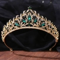 Macro detail of vintage gold crown with green gems and white crystal rhinestones - Gold with Clear and Green Rhinestones