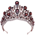 Baroque bridal crown featuring vintage bronze alloy and deep red water-drop crystals - Antique Copper White and Purple Rhinestone