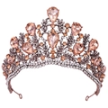 Detailed macro view of Baroque bridal crown with champagne pear-shaped crystals - Antique Copper White and Peach Rhinestone