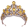 Detail of Baroque bridal crown with amber crystals and vintage bronze floral engravings - Antique Copper White and Golden Rhinestone