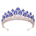 Macro detail of Baroque bridal crown with deep blue crystals and white pearls on gold base - KC Gold White & Sapphire Blue Rhinestone