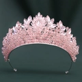 Lussuosa corona da sposa in cristallo rosa con base argentata per ballo e matrimonio - Base Argento Strass Rosa Chiaro