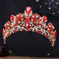 Elegant gold bridal tiara with red and clear crystals for weddings and special parties - KC Gold Tone White And Red Rhinestone