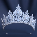 Detailed close-up of a silver baroque tiara with light blue pear-shaped crystals - Silver Base Blue Jelly Crystal
