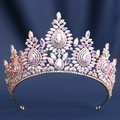 Macro detail of luxury gold bridal tiara with colorful AB crystals and pointed design - Gold Full AB Rhinestone Style