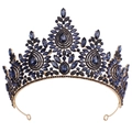 Dettaglio corona da sposa barocca dorata con cristalli blu profondo e strass raffinati - Oro KC Cristallo Blu Scuro