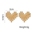 Detailed size view of heart-shaped gold-plated beaded stud earrings with dimensions - Beaded Splicing Heart Style (E687)