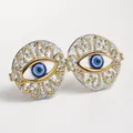 Orecchini stile bohémien malocchio con base in argento testurizzato e smalto blu - Stile Malocchio Martellato (S-E1078)