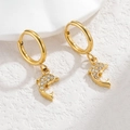 Close-up of gold dolphin earrings with micro-set rhinestones on textured surface - Dolphin