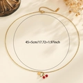 Gold stainless steel necklace with red cherry pendant and 45cm adjustable chain - Double Red Cherry Style (S-N2241-C)