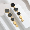 Detail of long geometric dangle earrings with five gold and black circular drop elements - Black Decorative Slice Style (YCE1151-hei) / Black