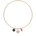 Gargantilla de titanio dorado con dijes de turquesa, perla y cristal rosa sobre blanco - Estilo Cuenta Verde Oscuro (S-B1226-meilv)