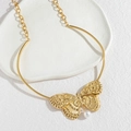 Collier ras de cou vintage français papillon et perle en acier inoxydable doré chic - Or