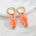 Créoles dorées style océan avec charms poissons en céramique orange brillante - Style Poisson Orange (S-E1118-cheng)
