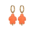Elegant gold hoop earrings with orange sea turtle ceramic pendants for ocean beach vacations - Orange-Red Sea Turtle