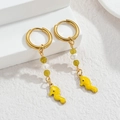 Ocean style seahorse hoop earrings with green beads, pearls, and yellow enamel pendants - Yellow Seahorse / Gold