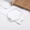 Handmade white braided rope bracelet with silver stainless steel cross pendant - White