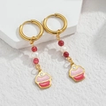 Boucles d'oreilles dorées style marin avec perles rouges et pendentif cupcake - Style Cupcake Rose (S-E1131-fenhong)