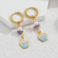 Boucles d'oreilles étoile de mer dorées avec pierres violettes et émail cupcake - Style Cupcake Violet Bleu (S-E1131-zilan)