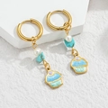 Boucles d'oreilles dorées avec tortue turquoise et pendentifs cupcake émaillés - Style Cupcake Bleu Vert (S-E1131-lanlv)