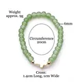 Light green beaded elastic bracelet featuring a white cross charm and metallic accents - Light Green (BNS-0609-2 [Eco-friendly])