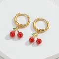 Créoles dorées avec pendentifs cerises rouges éclatantes pour un style d'été frais - Créoles Cerise Émaillée (S-E1132-dy-eq)