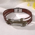 Retro multi-layer brown leather bracelet with stainless steel clasp and engraved quote - BST-0027 - Determined Regular Style