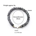 Elastic beaded bracelet with grey marble glass beads and a white cross charm pendant - Gray Black Patterned (BNS-0609-3 [Eco-friendly])