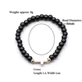 Elastic beaded bracelet with 6mm black beads and white cross charm, 20cm circumference - Black (BNS-0609-5 [Eco-friendly])