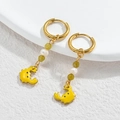 Marine style golden hoop earrings with yellow enamel crab pendant and green beads - Yellow Crab / Gold