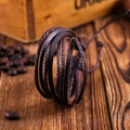Multilayer dark brown leather bracelet with braided rope on a vintage wood surface - 2PCS / Brown