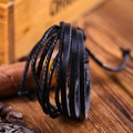 Handmade multilayer black leather woven bracelet for men and women in vintage style - 2PCS / Black