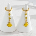 Marine style golden earrings with white pearl and bright yellow tropical fish pendant - Yellow Small Fish / Gold