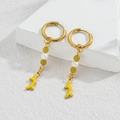 Golden hoop earrings with yellow-green beads, pearls and coral-shaped charms - Yellow Coral / Gold