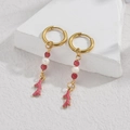 Golden hoop earrings with pink coral charms, red beads and pearls in ocean style - Red Coral / Gold