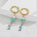 Golden sea style drop earrings featuring pearl, turquoise stone, and blue coral charms - Blue Coral / Gold