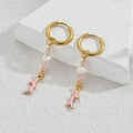 Ocean style drop earrings with pink coral pendants and white pearls on gold hoops - Pink Coral / Gold