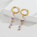 Gold hoop earrings featuring ocean charms with purple coral, pearl, and natural stone - Purple Coral / Gold
