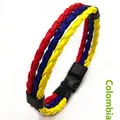 Three-layer braided Colombia flag leather bracelet with black magnetic slide clasp - Colombia Style