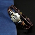 Bracelet multicouche en cuir signe Verseau avec breloque en bronze et cordons tressés - Verseau