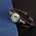 Bracelet multicouche en cuir tressé Sagittaire avec breloque zodiacale en métal argenté - Sagittaire