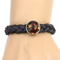 Purple woven zodiac bracelet with star galaxy glass dome and silver metal base - Leo / Black