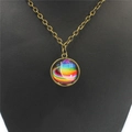 Detail of vintage bronze necklace with double-sided solar system nebula glass ball - Gradient Starry Sky (8)