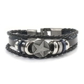 Detail of multi-layer leather bracelet with pentagram metal charm and vintage clasp - Star Shape Style 1