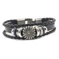 Detail of multi-layer braided leather bracelet with vintage silver daisy metal ornament - Round 2